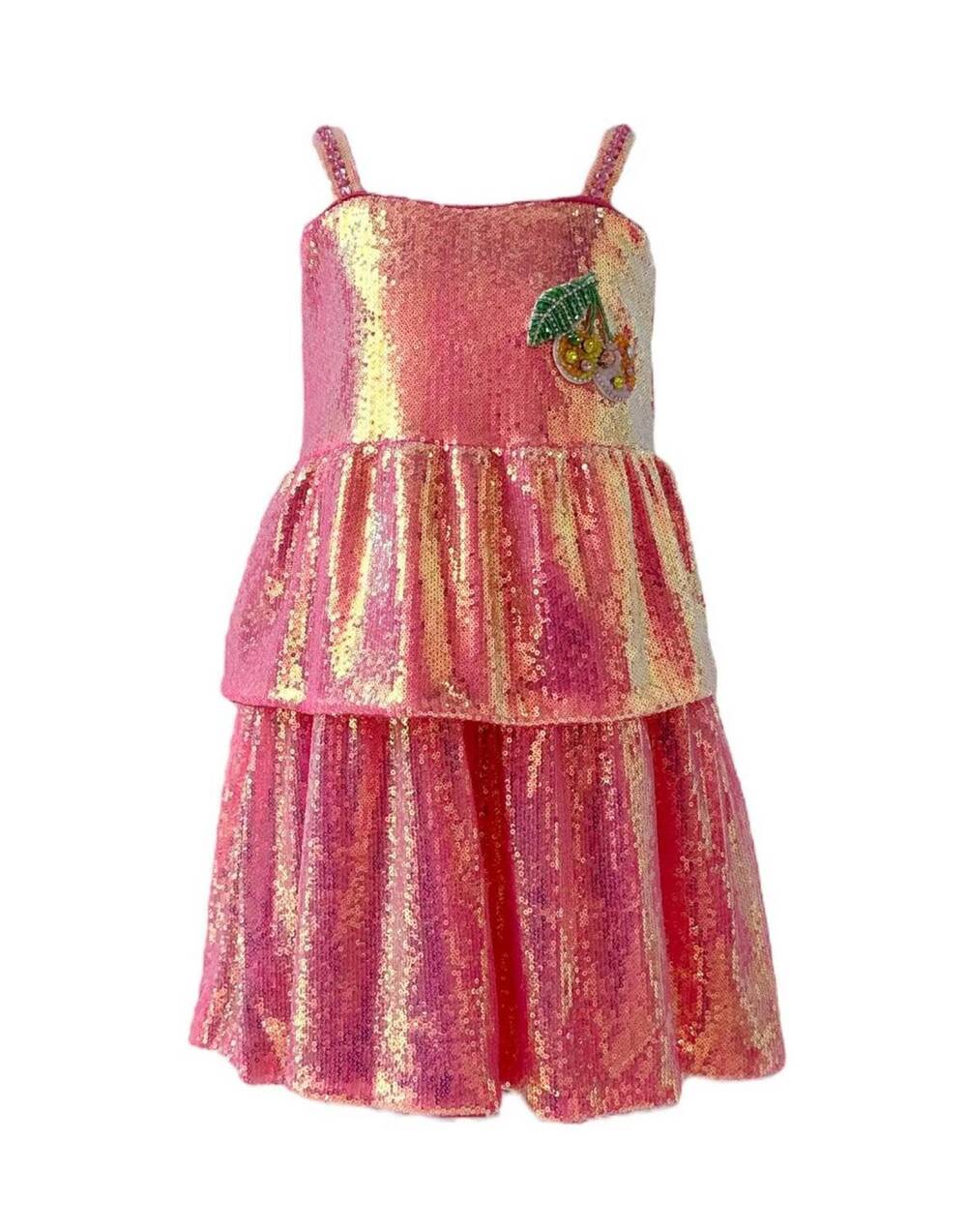 NEW LOLA + THE BOYS girls sequin cherry tank dress in pink